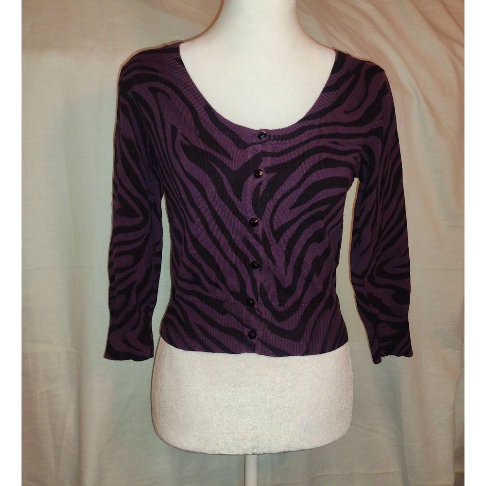 Purple Zebra Print 3/4 Sleeve Button Up Cardigan Size S